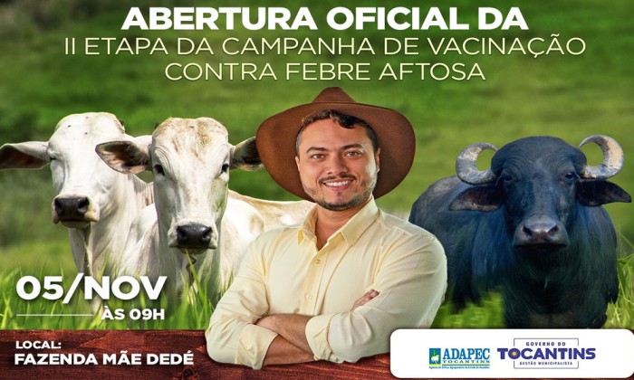 Governo do Tocantins lança segunda etapa da campanha de vacinação contra febre aftosa nesta quinta-feira, 5