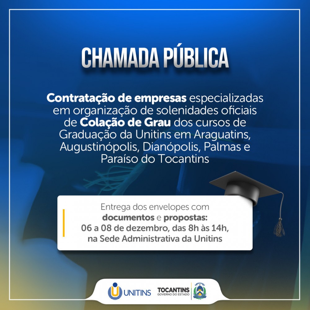 Unitins lança edital para contratação de empresas especializadas em organização de solenidades de Colação de Grau
