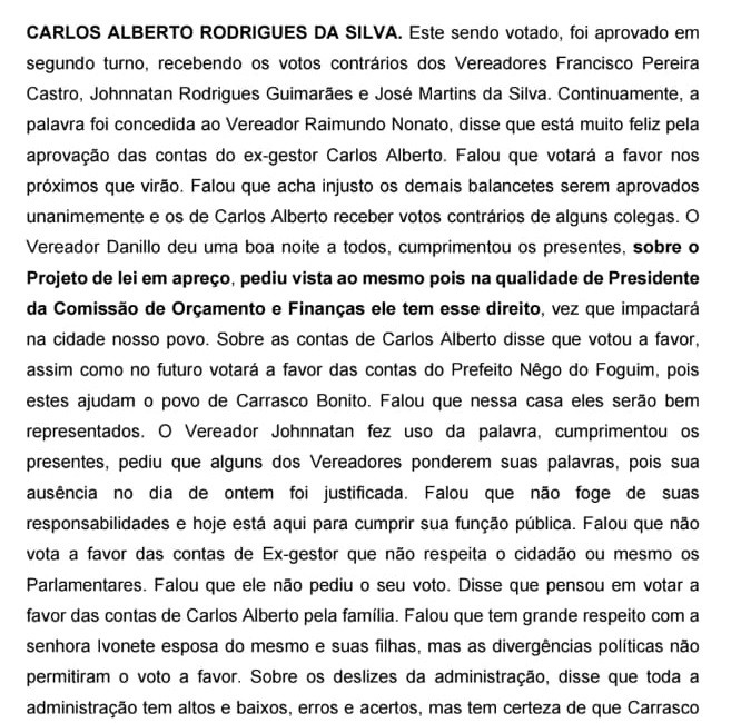 CARRASCO BONITO – VEREADOR DANILO MARTINS, PEDE VISTAS DE 45 DIAS EM PROJETO DE LEI QUE OUTORGA AUMENTO NO SALÁRIO DE SERVIDORES DO MUNICIPIO