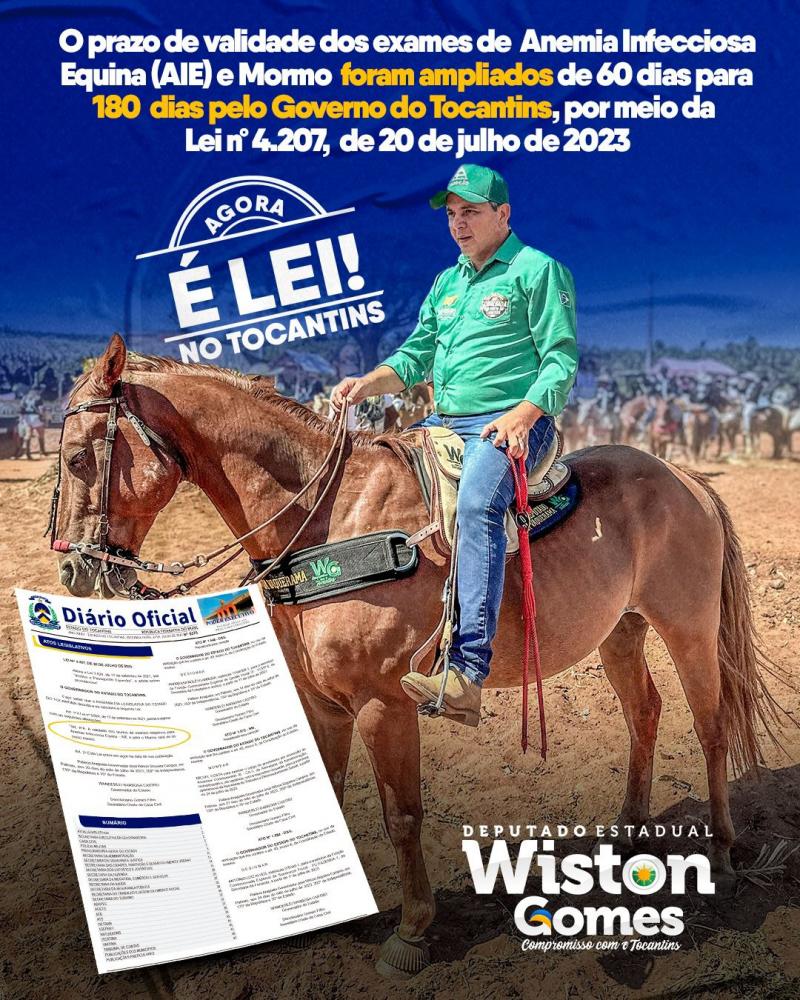 Wiston Gomes comemora publicação da Lei que altera prazos dos Exames de Anemia e Mormo “ Vitória para a Vaqueirama”